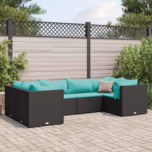 6-delige Loungeset met kussens poly rattan zwart is nu te koop bij PeponiXL, paradijselijk wonen!