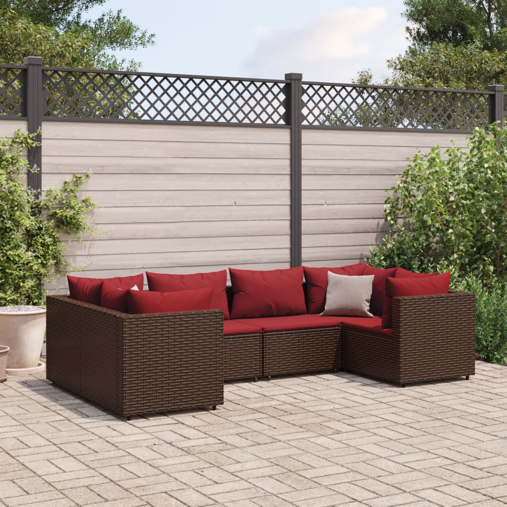 6-delige Loungeset met kussens poly rattan bruin is nu te koop bij PeponiXL, paradijselijk wonen!