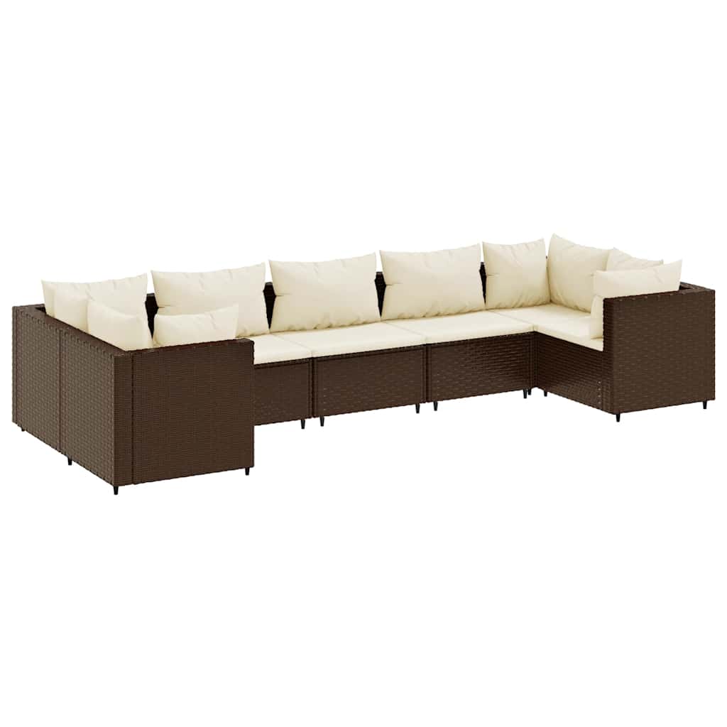 7-delige Loungeset met kussens poly rattan bruin