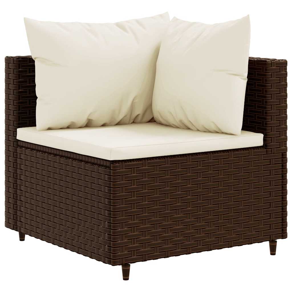 7-delige Loungeset met kussens poly rattan bruin