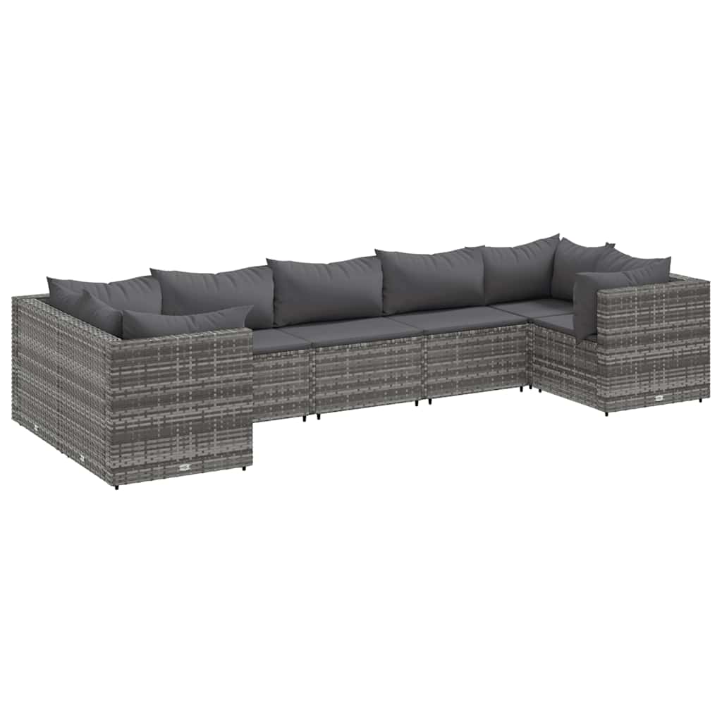7-delige Loungeset met kussens poly rattan grijs