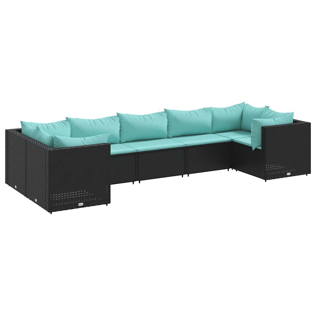 7-delige Loungeset met kussens poly rattan zwart is nu te koop bij PeponiXL, paradijselijk wonen!