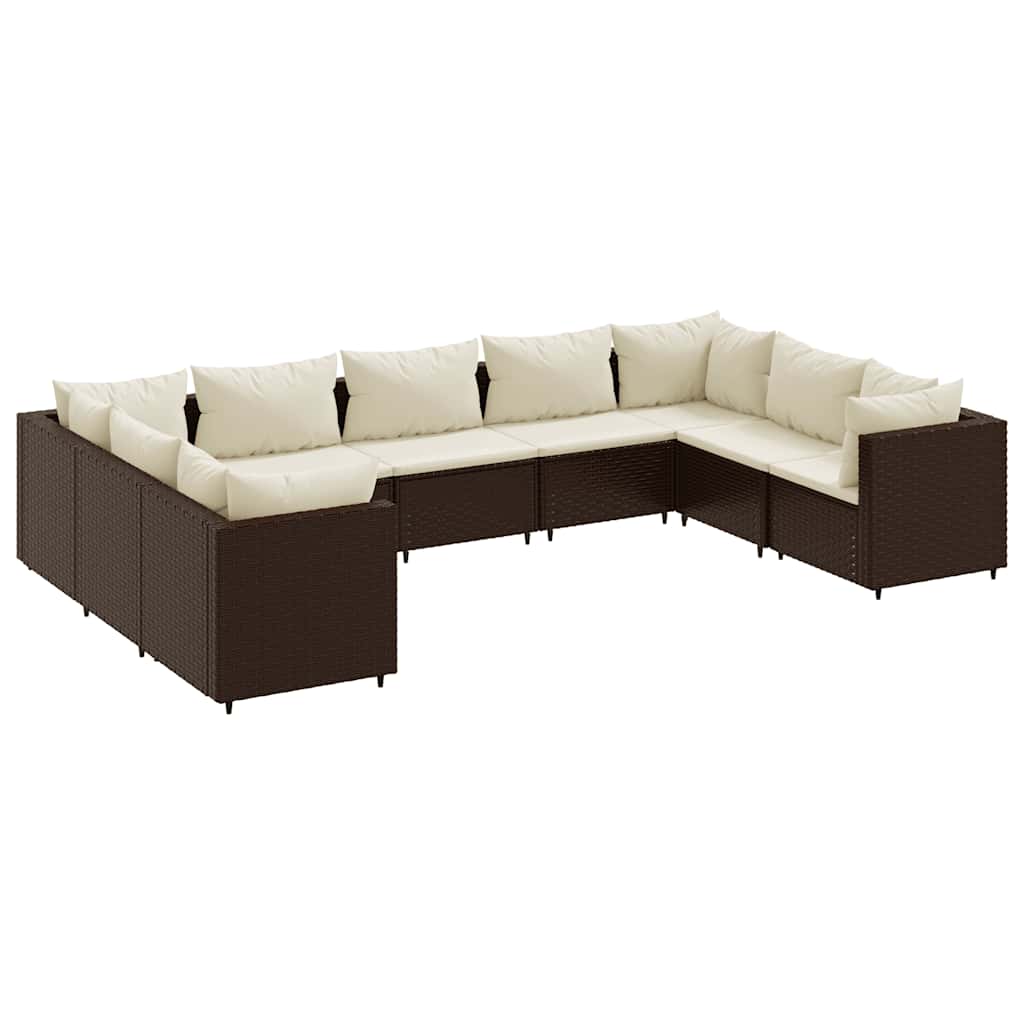 9-delige Loungeset met kussens poly rattan bruin