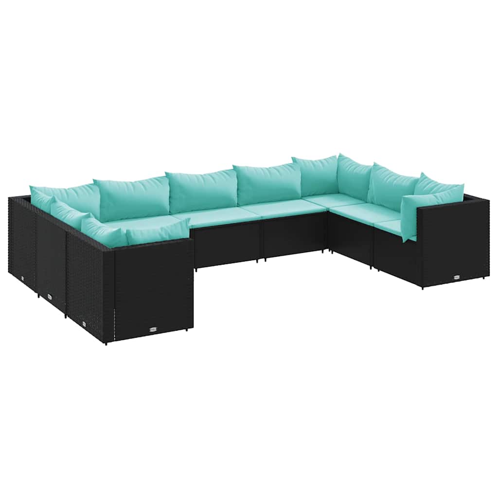 9-delige Loungeset met kussens poly rattan zwart is nu te koop bij PeponiXL, paradijselijk wonen!