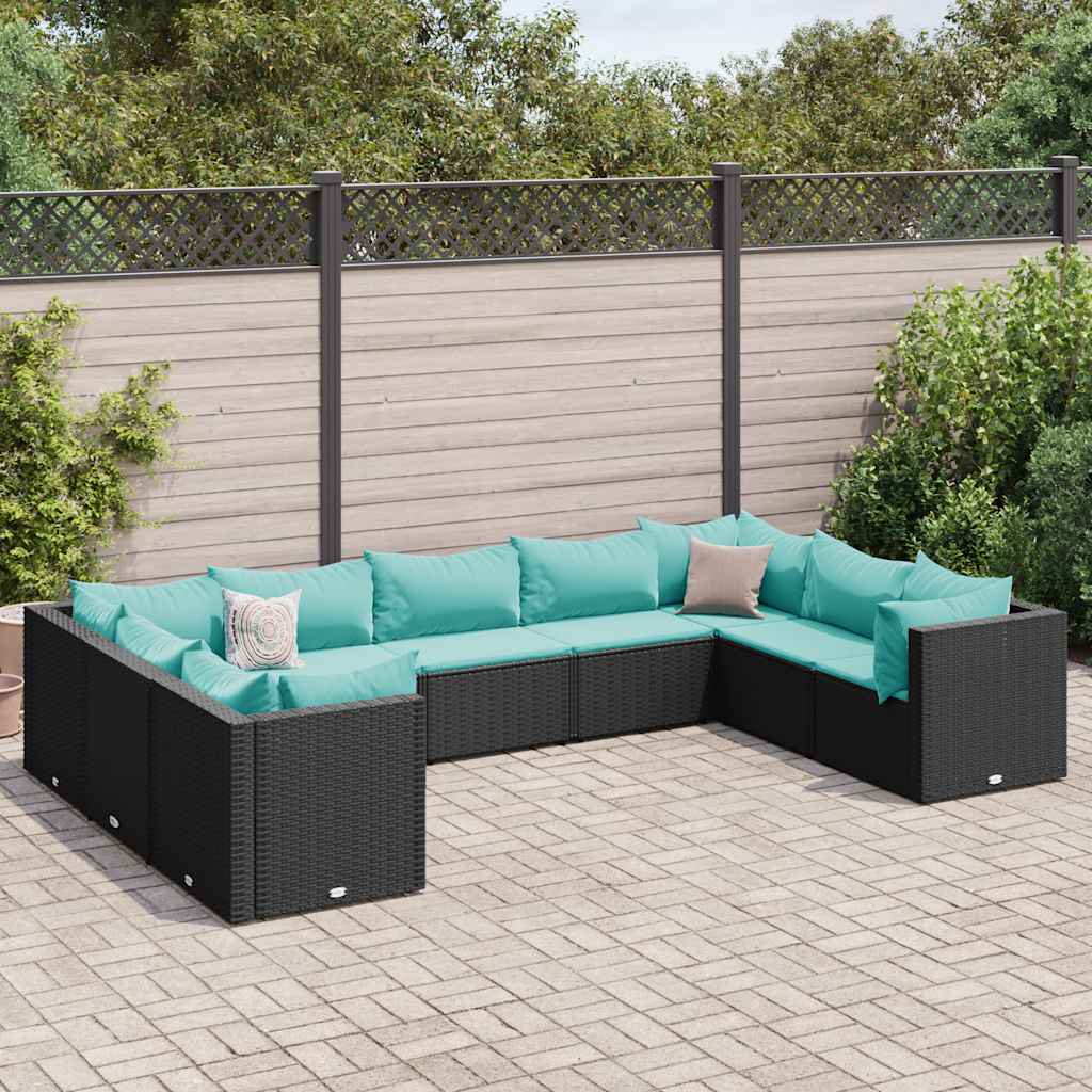 9-delige Loungeset met kussens poly rattan zwart is nu te koop bij PeponiXL, paradijselijk wonen!