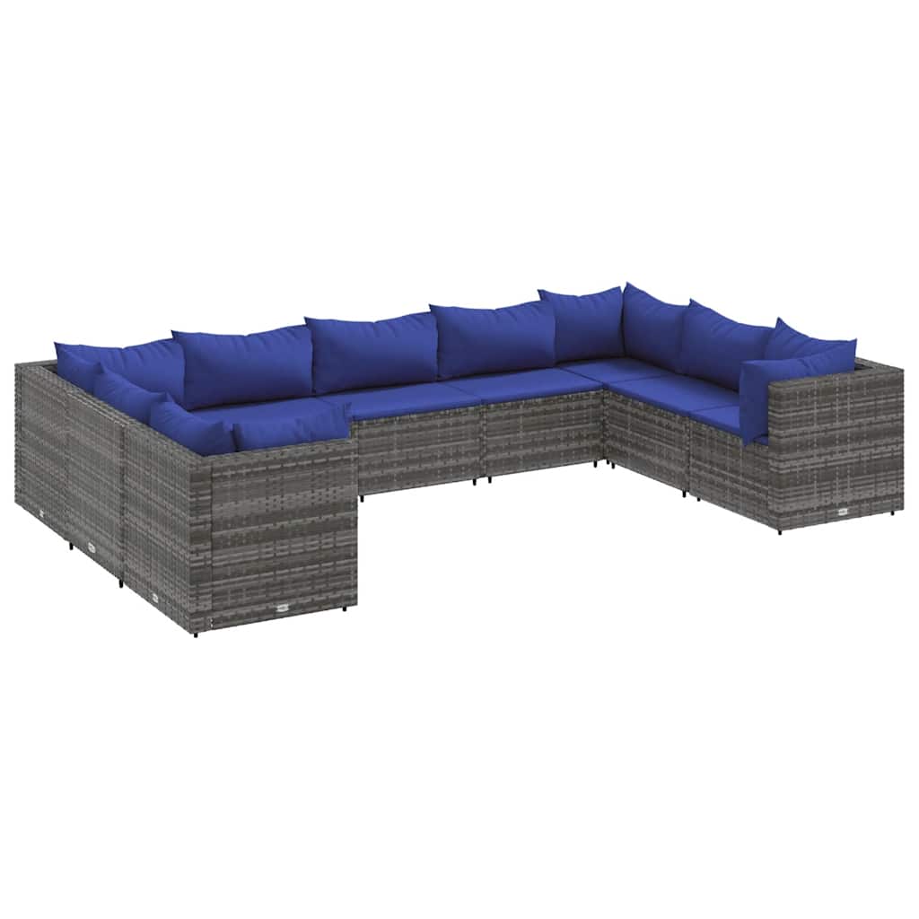 9-delige Loungeset met kussens poly rattan grijs is nu te koop bij PeponiXL, paradijselijk wonen!