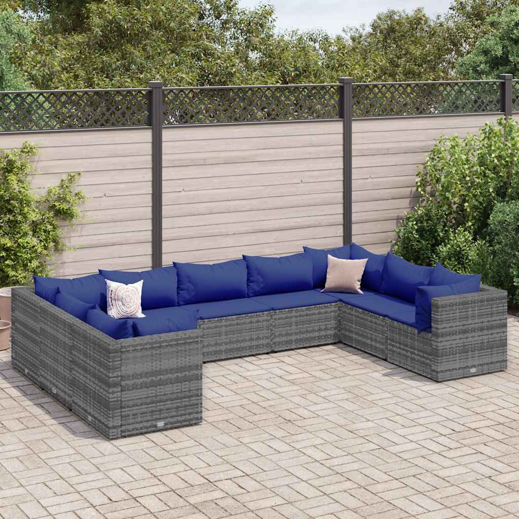 9-delige Loungeset met kussens poly rattan grijs is nu te koop bij PeponiXL, paradijselijk wonen!