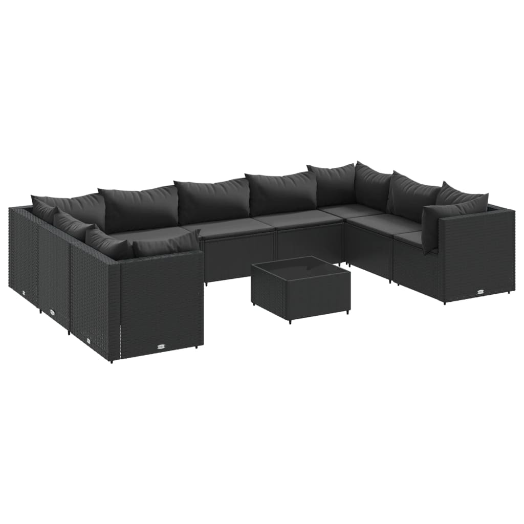 10-delige Loungeset met kussens poly rattan zwart is nu te koop bij PeponiXL, paradijselijk wonen!