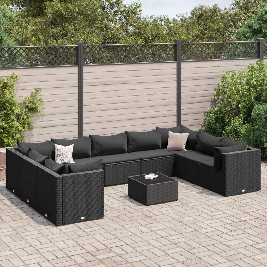 10-delige Loungeset met kussens poly rattan zwart is nu te koop bij PeponiXL, paradijselijk wonen!