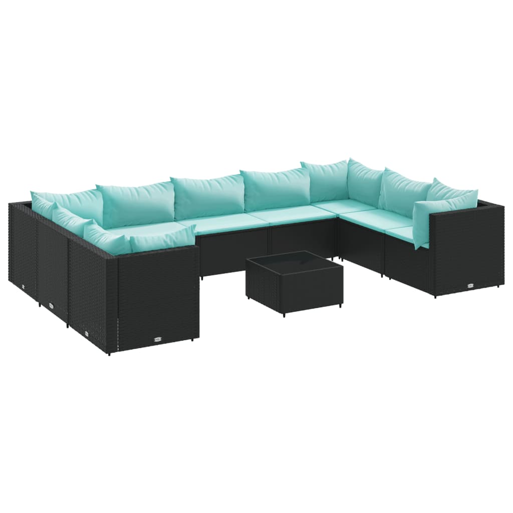 10-delige Loungeset met kussens poly rattan zwart is nu te koop bij PeponiXL, paradijselijk wonen!