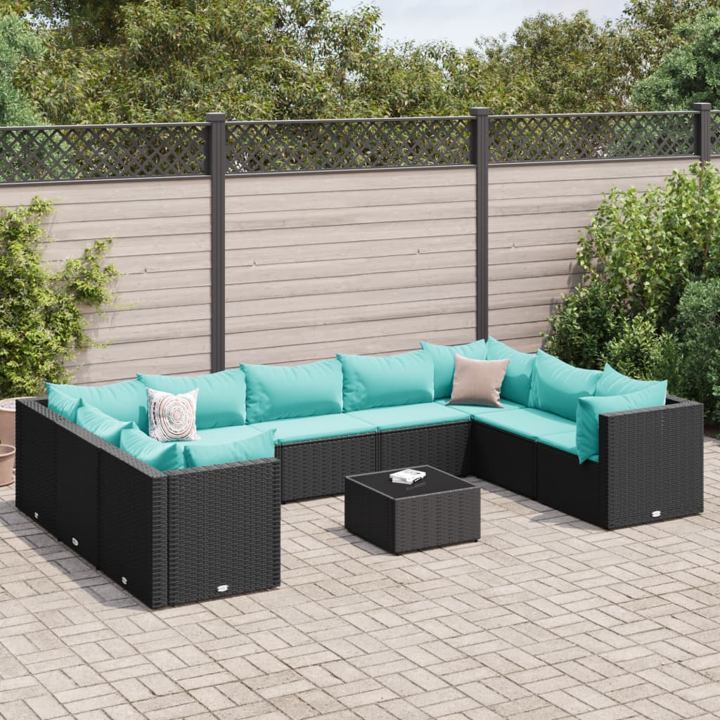 10-delige Loungeset met kussens poly rattan zwart is nu te koop bij PeponiXL, paradijselijk wonen!