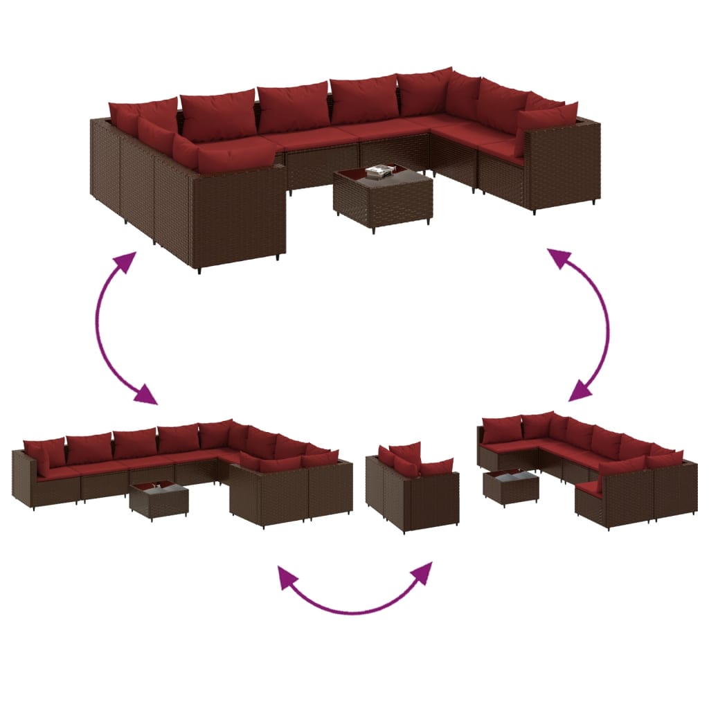 10-delige Loungeset met kussens poly rattan bruin is nu te koop bij PeponiXL, paradijselijk wonen!