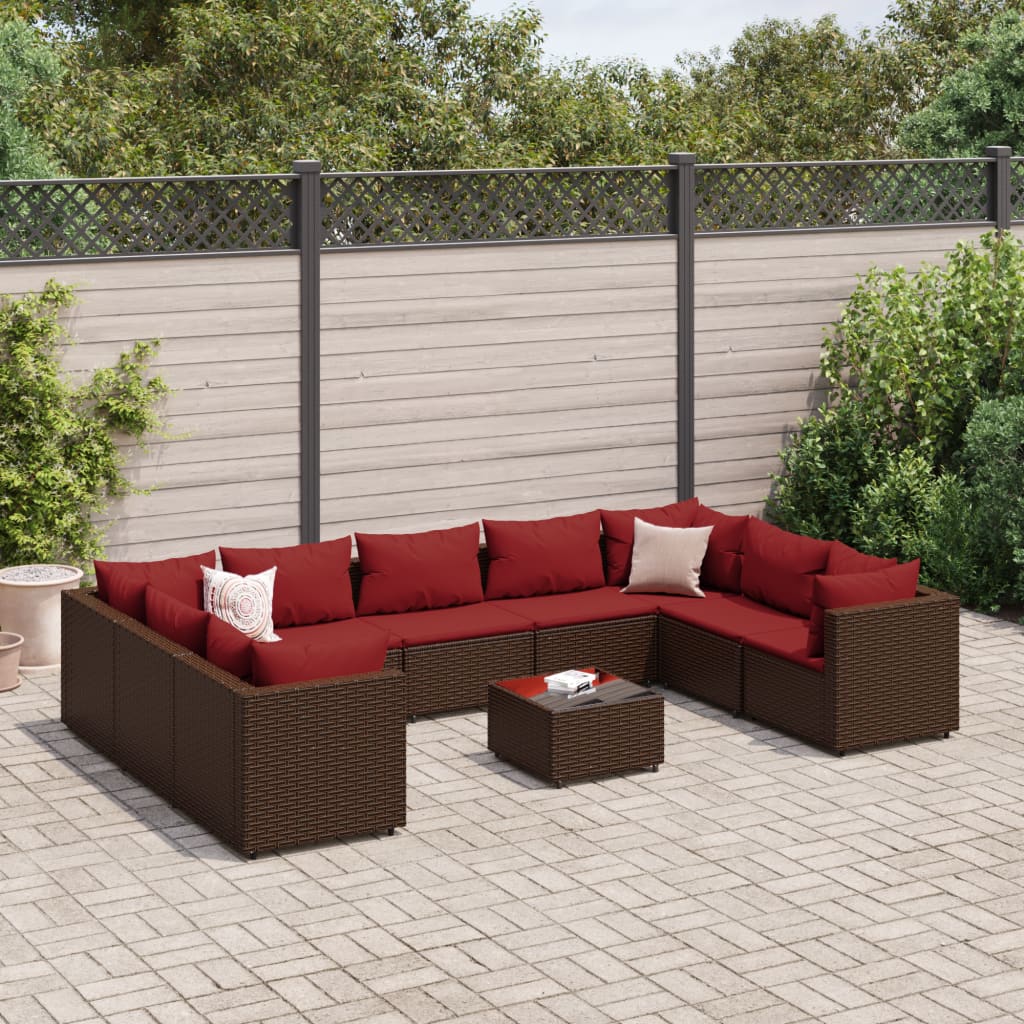 10-delige Loungeset met kussens poly rattan bruin is nu te koop bij PeponiXL, paradijselijk wonen!