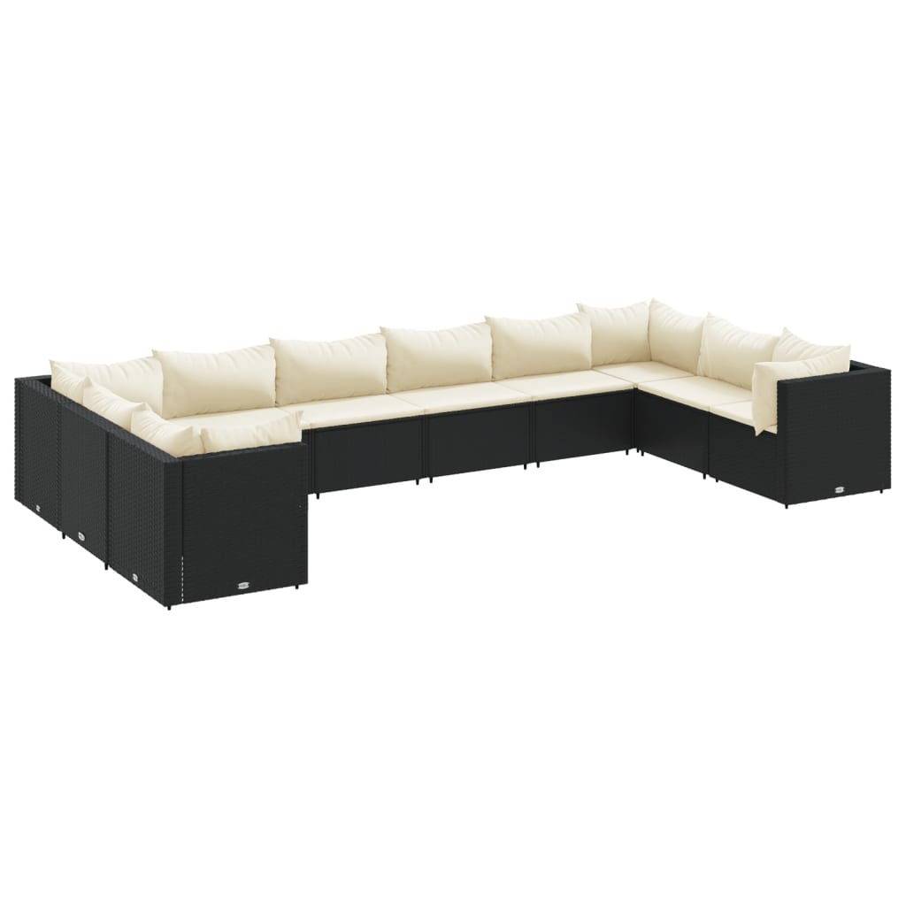 10-delige Loungeset met kussens poly rattan zwart is nu te koop bij PeponiXL, paradijselijk wonen!