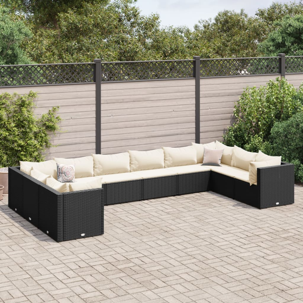 10-delige Loungeset met kussens poly rattan zwart is nu te koop bij PeponiXL, paradijselijk wonen!
