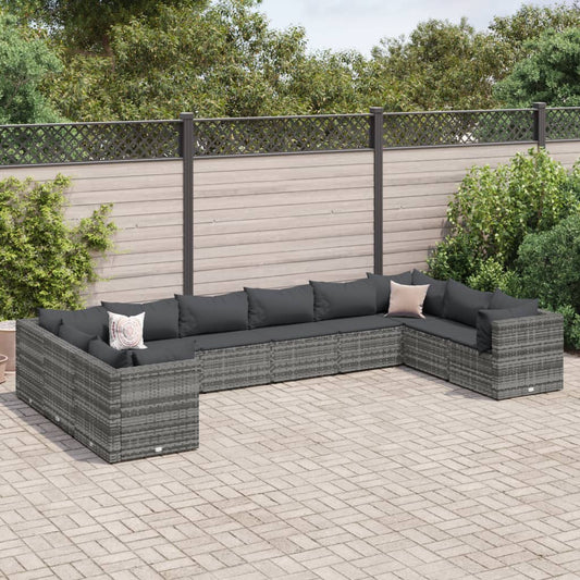 10-delige Loungeset met kussens poly rattan grijs is nu te koop bij PeponiXL, paradijselijk wonen!