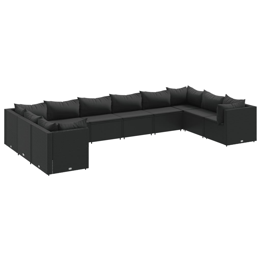 10-delige Loungeset met kussens poly rattan zwart is nu te koop bij PeponiXL, paradijselijk wonen!