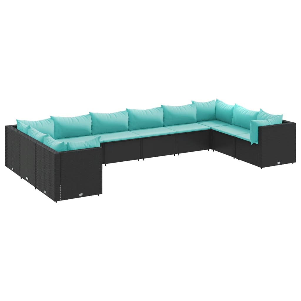 10-delige Loungeset met kussens poly rattan zwart is nu te koop bij PeponiXL, paradijselijk wonen!