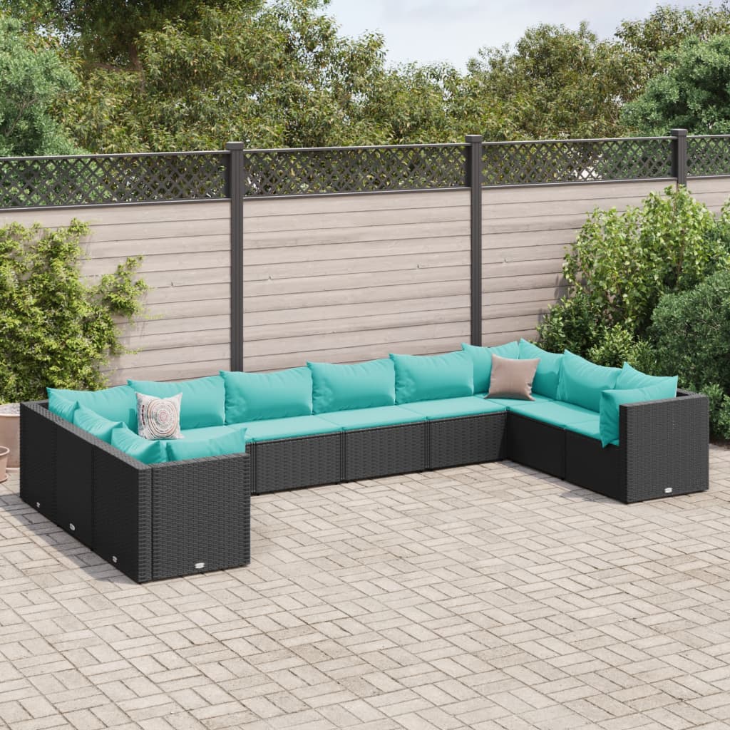10-delige Loungeset met kussens poly rattan zwart is nu te koop bij PeponiXL, paradijselijk wonen!