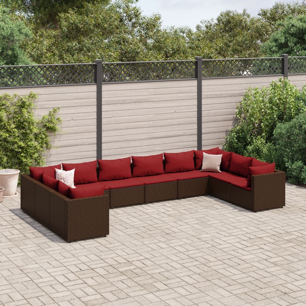 10-delige Loungeset met kussens poly rattan bruin is nu te koop bij PeponiXL, paradijselijk wonen!