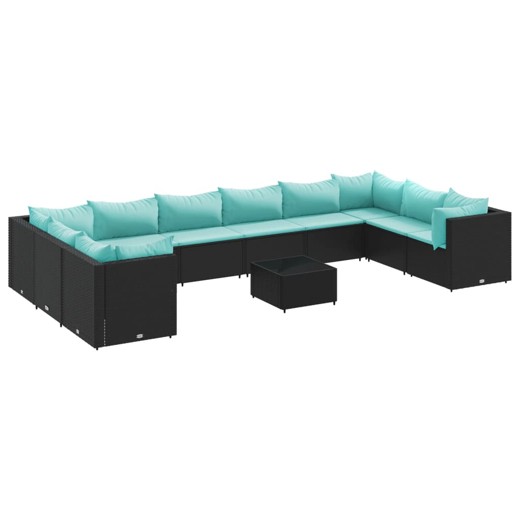 11-delige Loungeset met kussens poly rattan zwart is nu te koop bij PeponiXL, paradijselijk wonen!