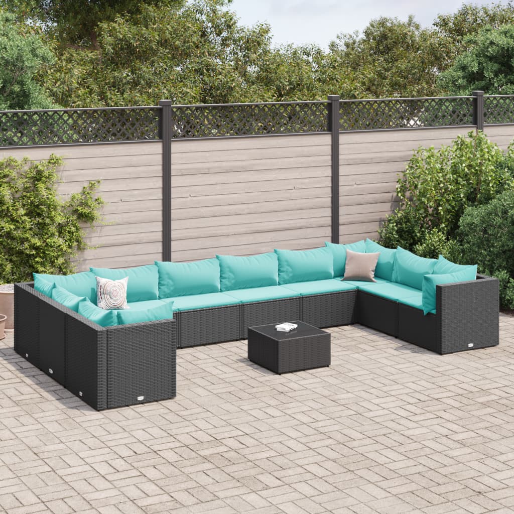 11-delige Loungeset met kussens poly rattan zwart is nu te koop bij PeponiXL, paradijselijk wonen!
