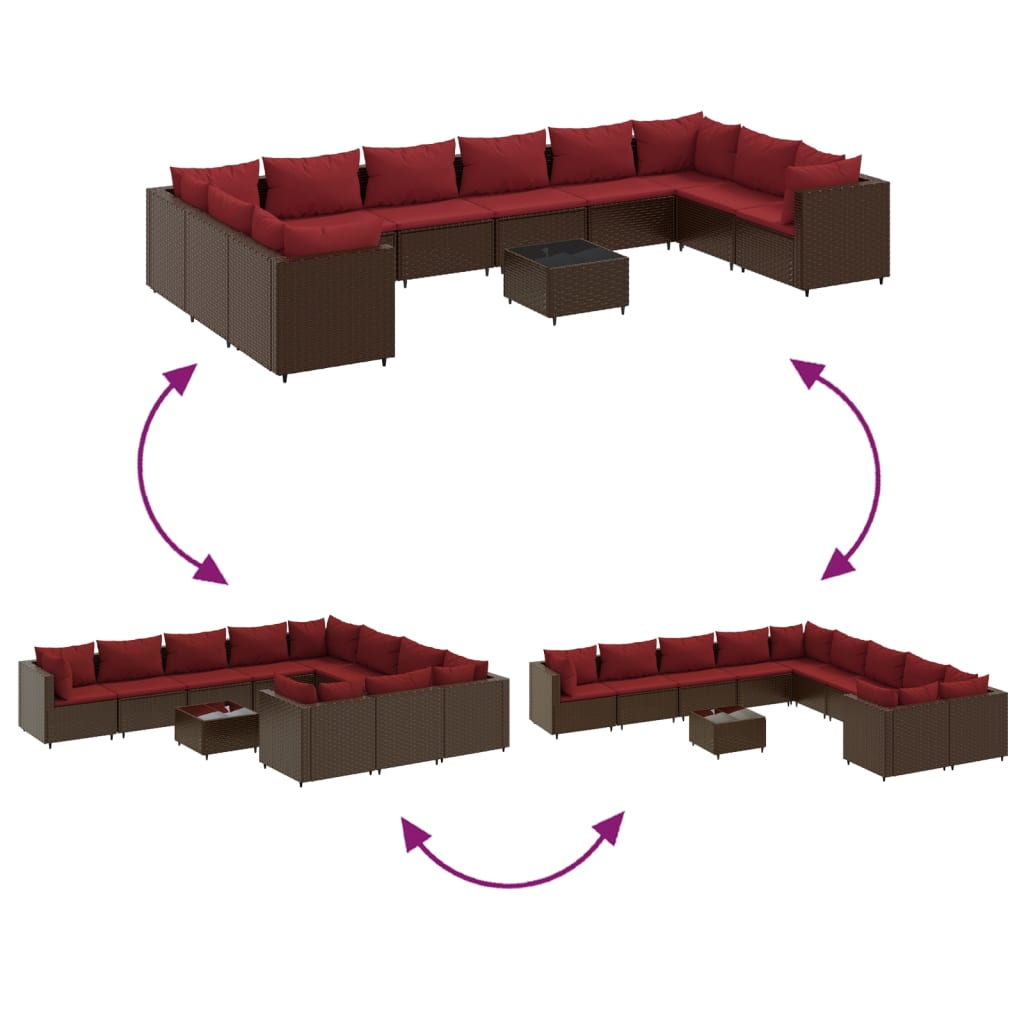 11-delige Loungeset met kussens poly rattan bruin is nu te koop bij PeponiXL, paradijselijk wonen!