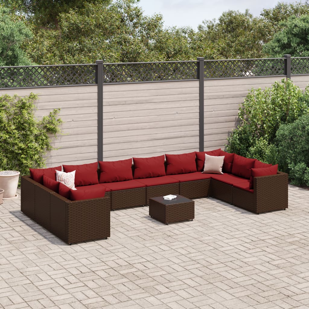 11-delige Loungeset met kussens poly rattan bruin is nu te koop bij PeponiXL, paradijselijk wonen!