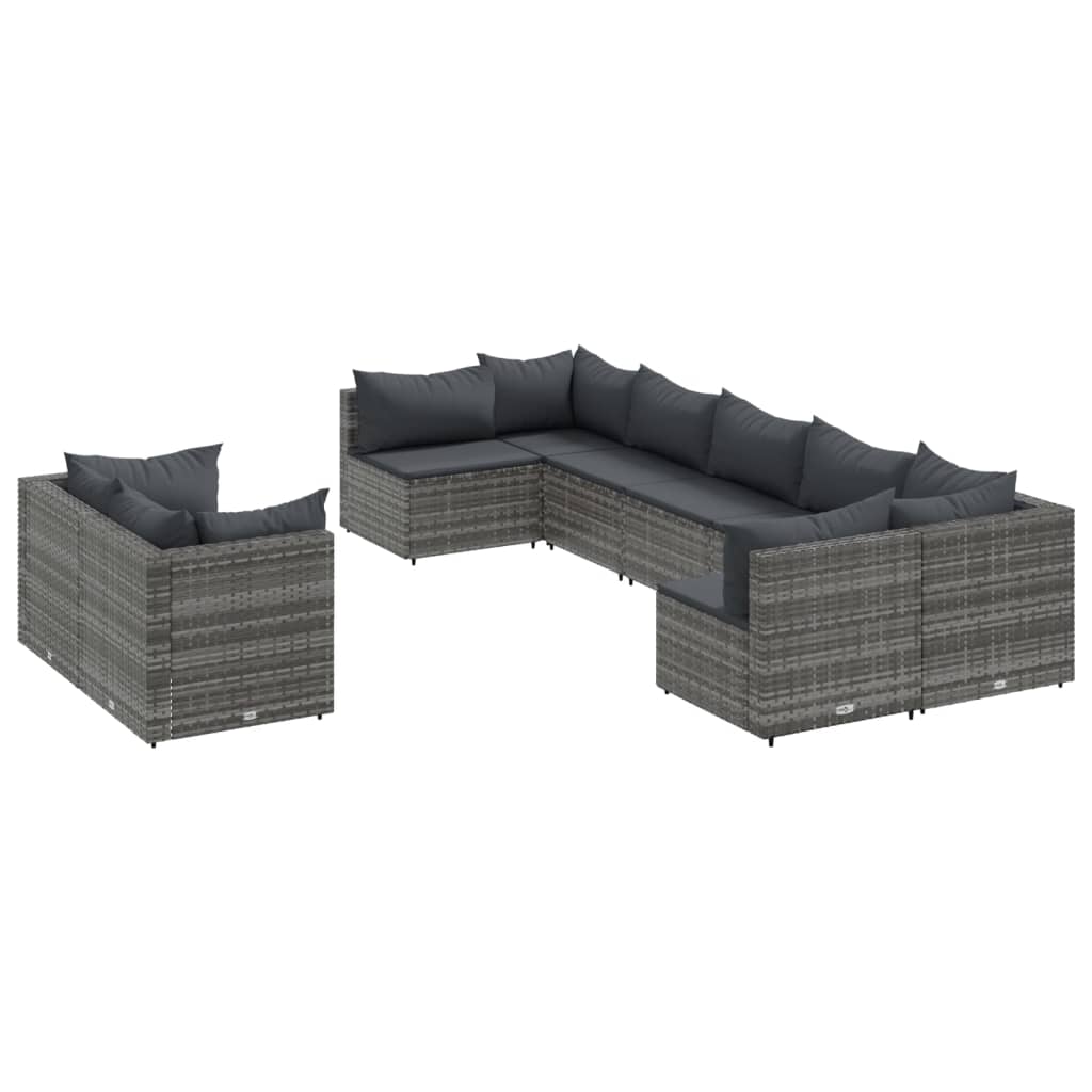 9-delige Loungeset met kussens poly rattan grijs is nu te koop bij PeponiXL, paradijselijk wonen!