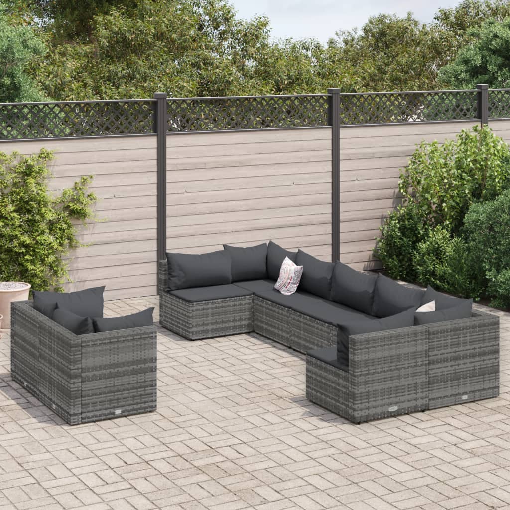 9-delige Loungeset met kussens poly rattan grijs is nu te koop bij PeponiXL, paradijselijk wonen!