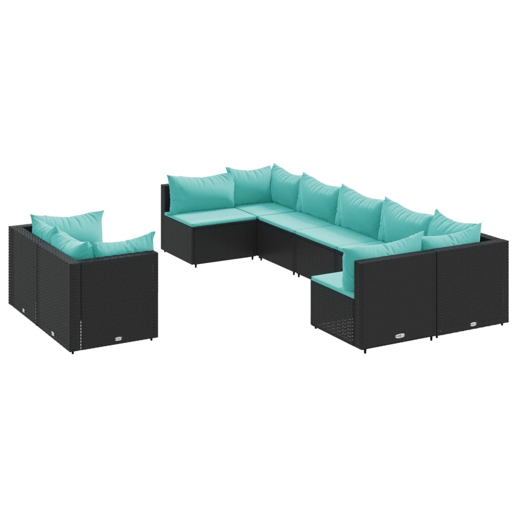 9-delige Loungeset met kussens poly rattan zwart is nu te koop bij PeponiXL, paradijselijk wonen!