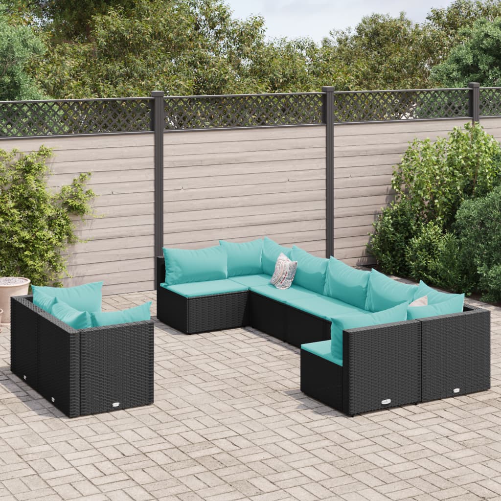 9-delige Loungeset met kussens poly rattan zwart is nu te koop bij PeponiXL, paradijselijk wonen!