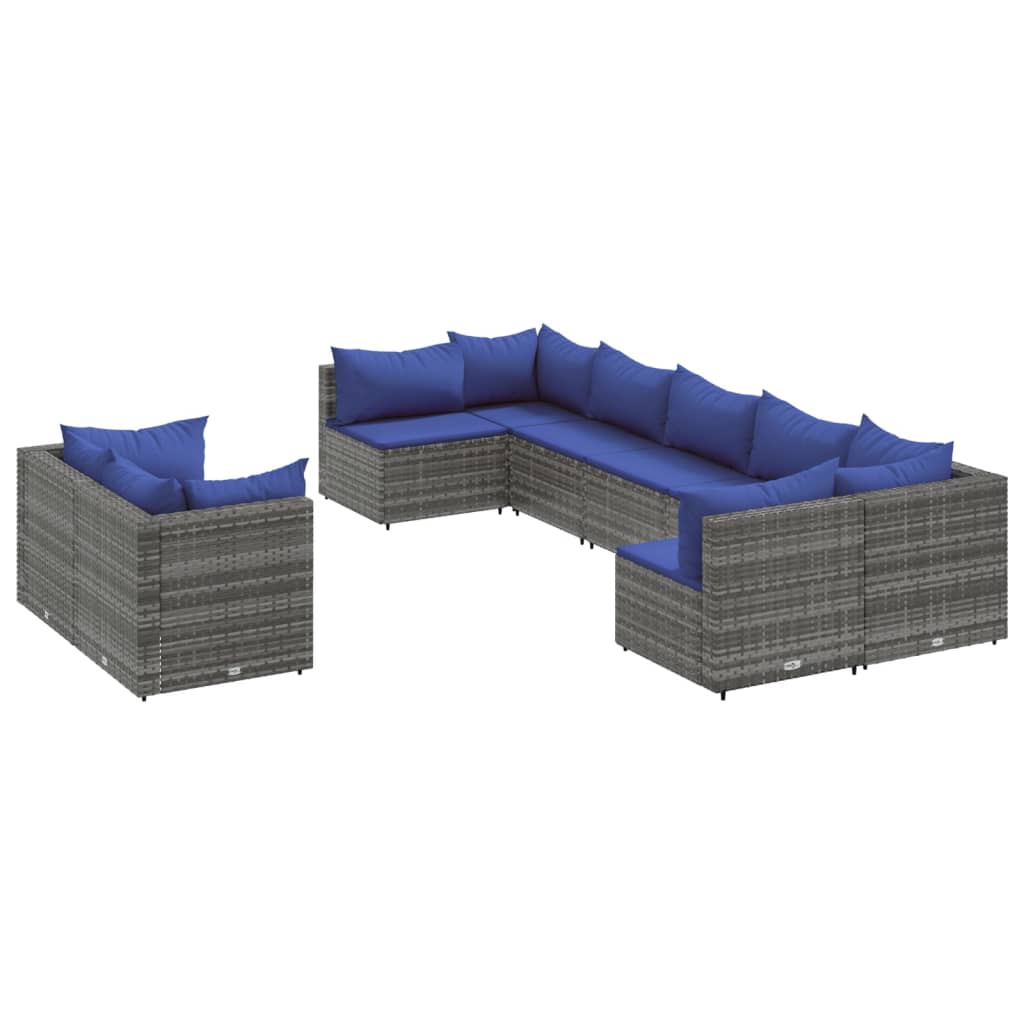 9-delige Loungeset met kussens poly rattan grijs is nu te koop bij PeponiXL, paradijselijk wonen!