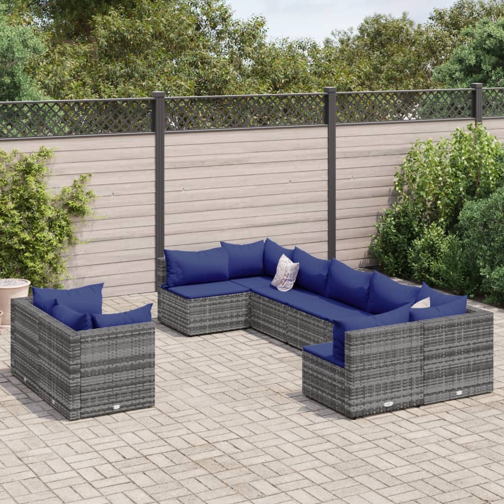 9-delige Loungeset met kussens poly rattan grijs is nu te koop bij PeponiXL, paradijselijk wonen!
