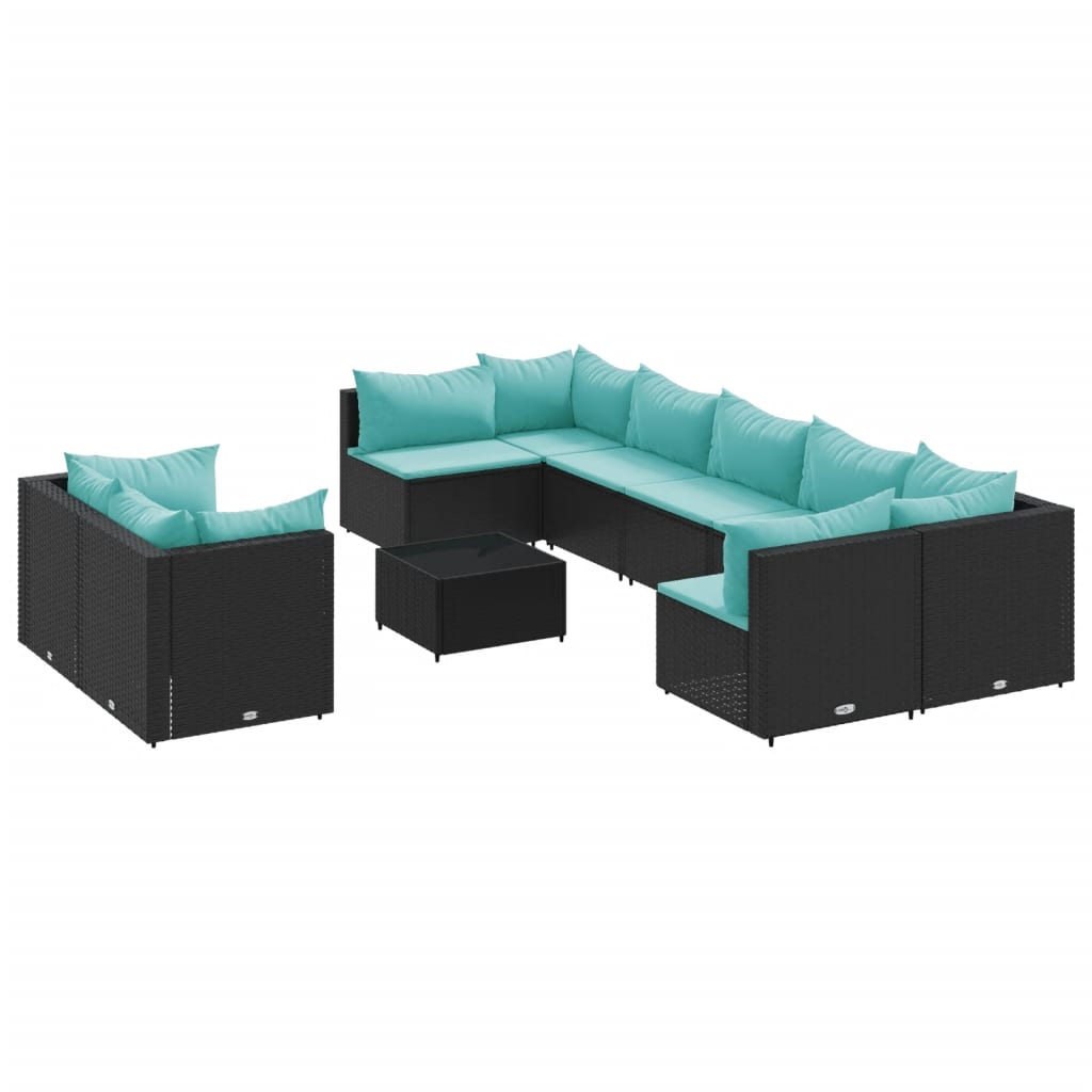 10-delige Loungeset met kussens poly rattan zwart is nu te koop bij PeponiXL, paradijselijk wonen!