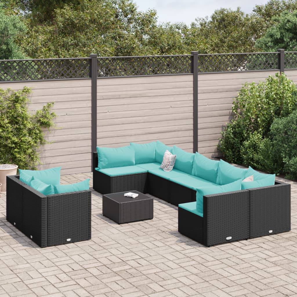 10-delige Loungeset met kussens poly rattan zwart is nu te koop bij PeponiXL, paradijselijk wonen!