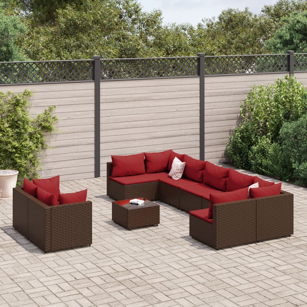 10-delige Loungeset met kussens poly rattan bruin is nu te koop bij PeponiXL, paradijselijk wonen!