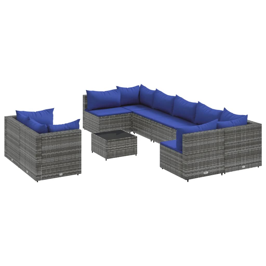 10-delige Loungeset met kussens poly rattan grijs is nu te koop bij PeponiXL, paradijselijk wonen!