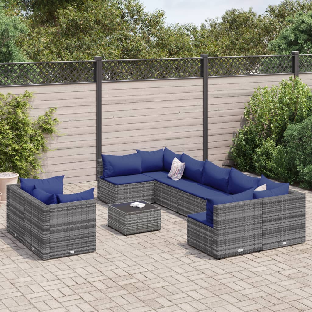 10-delige Loungeset met kussens poly rattan grijs is nu te koop bij PeponiXL, paradijselijk wonen!