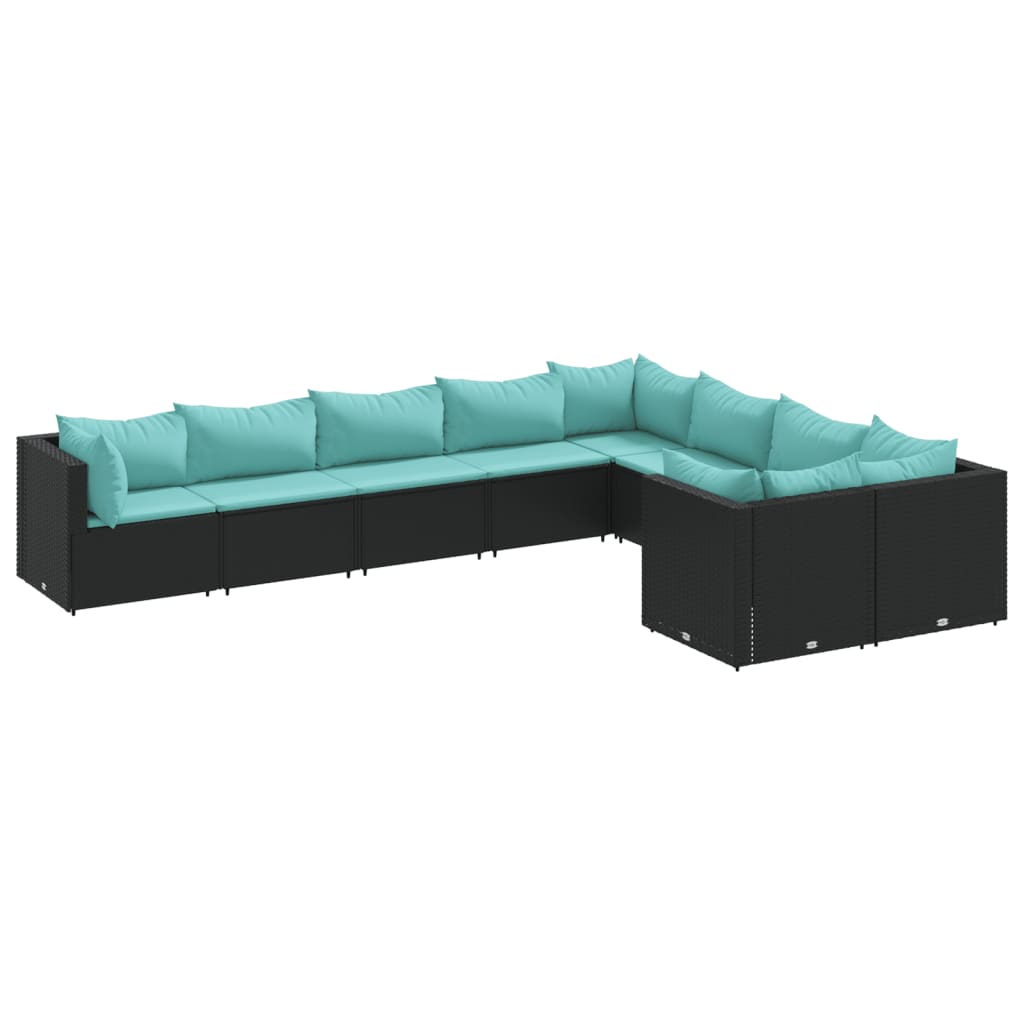 9-delige Loungeset met kussens poly rattan zwart is nu te koop bij PeponiXL, paradijselijk wonen!