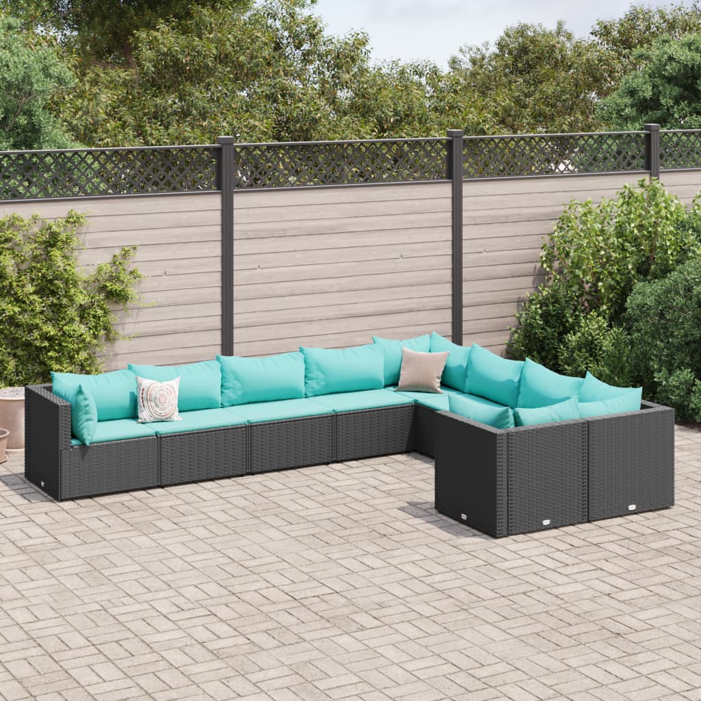 9-delige Loungeset met kussens poly rattan zwart is nu te koop bij PeponiXL, paradijselijk wonen!