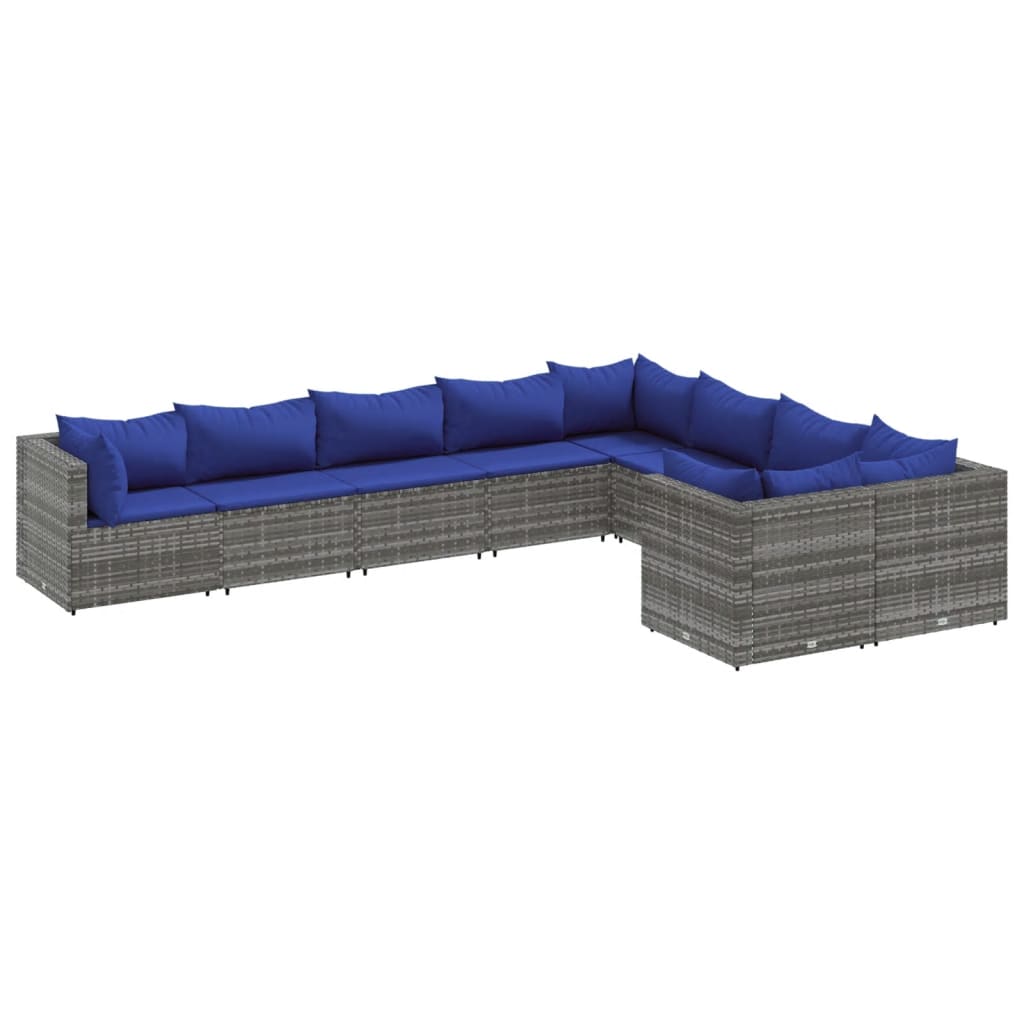 9-delige Loungeset met kussens poly rattan grijs is nu te koop bij PeponiXL, paradijselijk wonen!