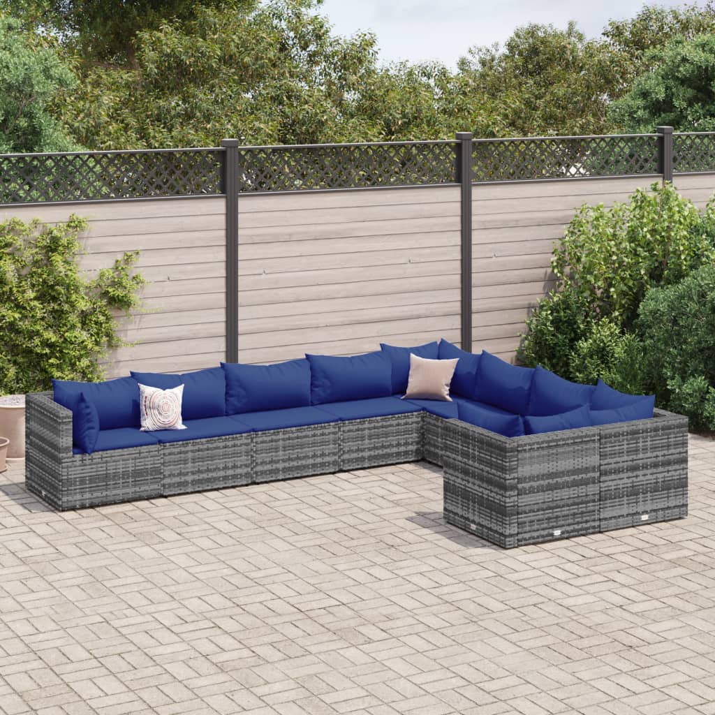 9-delige Loungeset met kussens poly rattan grijs is nu te koop bij PeponiXL, paradijselijk wonen!
