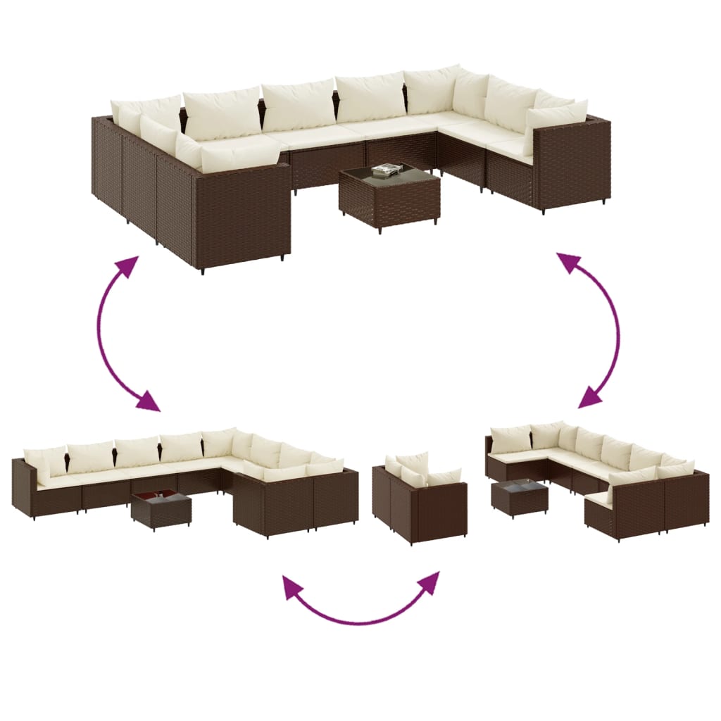 10-delige Loungeset met kussens poly rattan bruin is nu te koop bij PeponiXL, paradijselijk wonen!