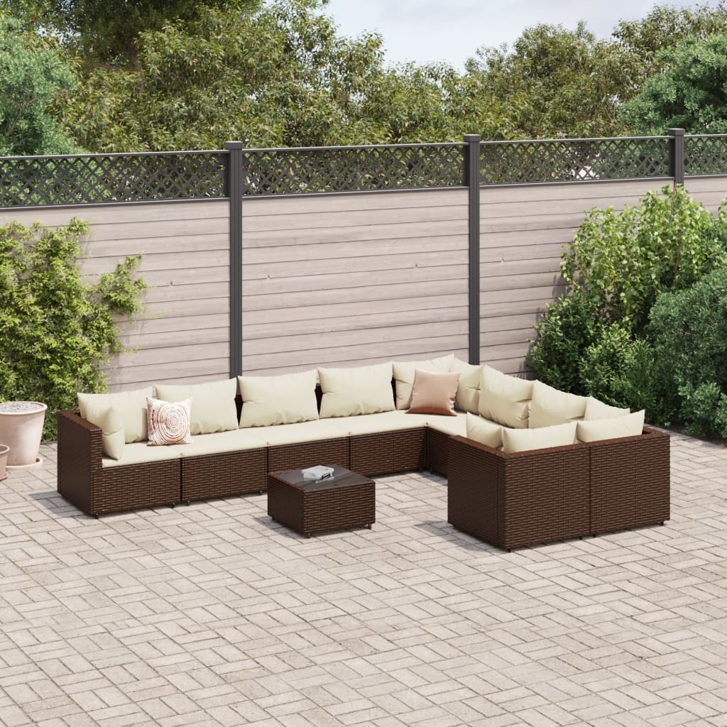 10-delige Loungeset met kussens poly rattan bruin is nu te koop bij PeponiXL, paradijselijk wonen!
