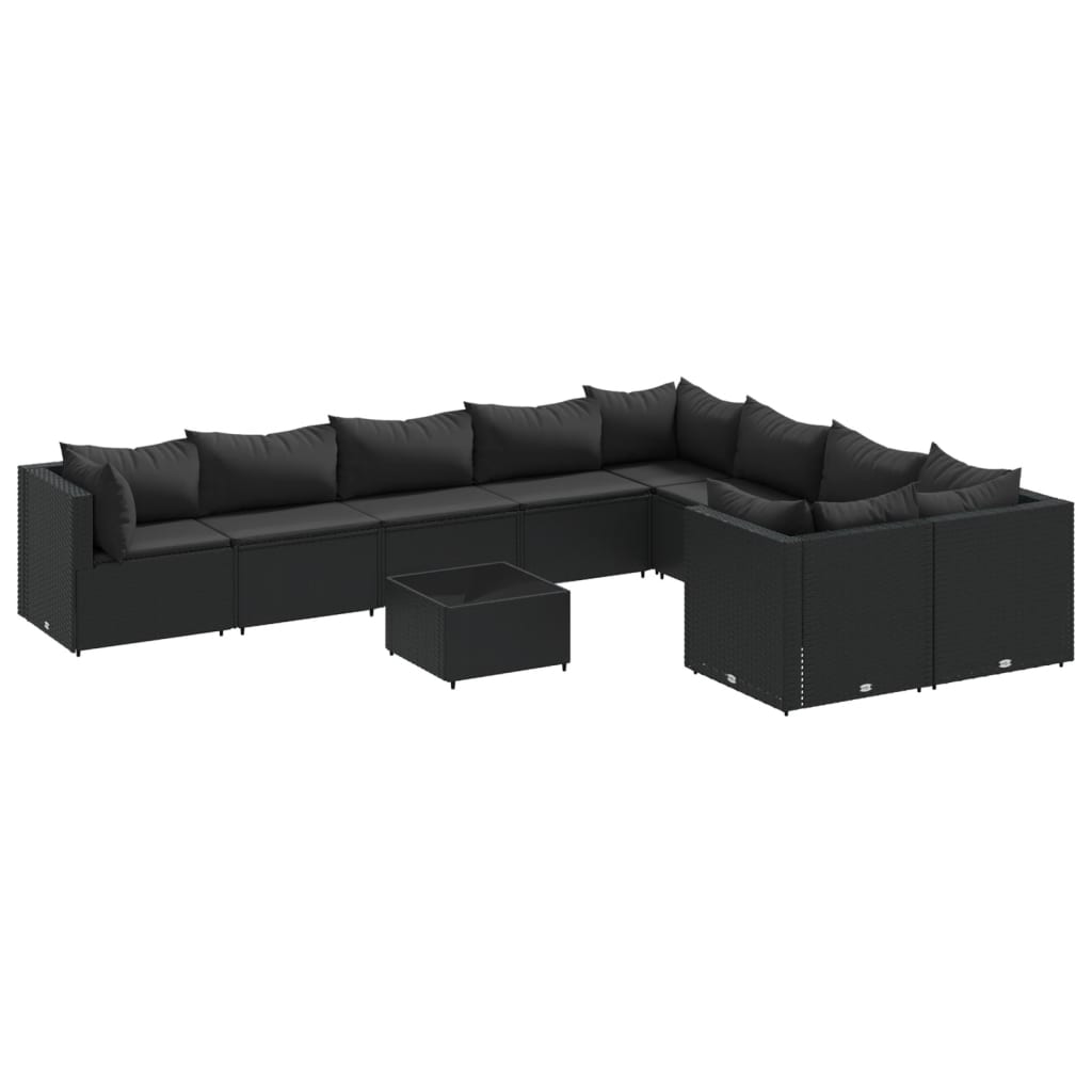 10-delige Loungeset met kussens poly rattan zwart is nu te koop bij PeponiXL, paradijselijk wonen!