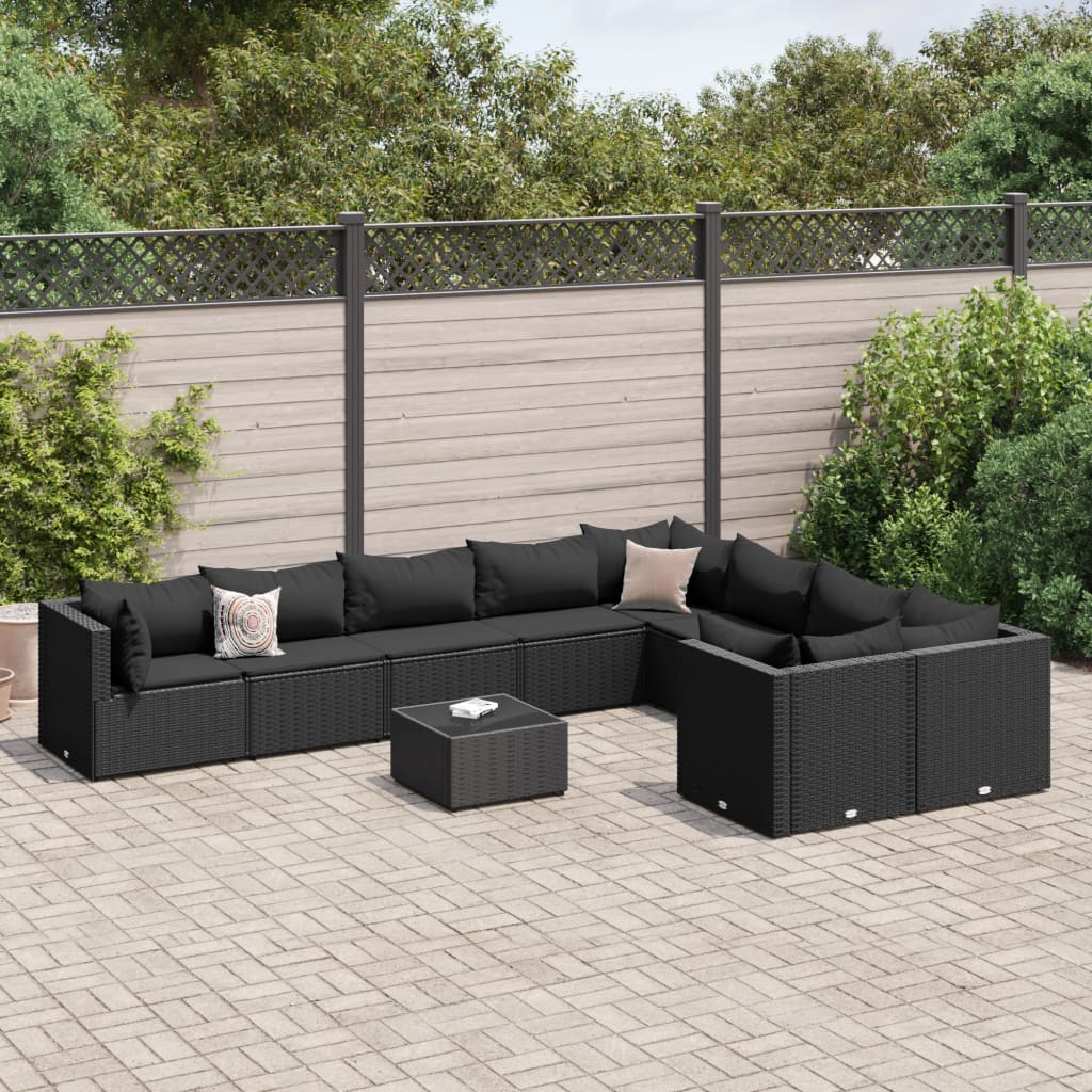 10-delige Loungeset met kussens poly rattan zwart is nu te koop bij PeponiXL, paradijselijk wonen!