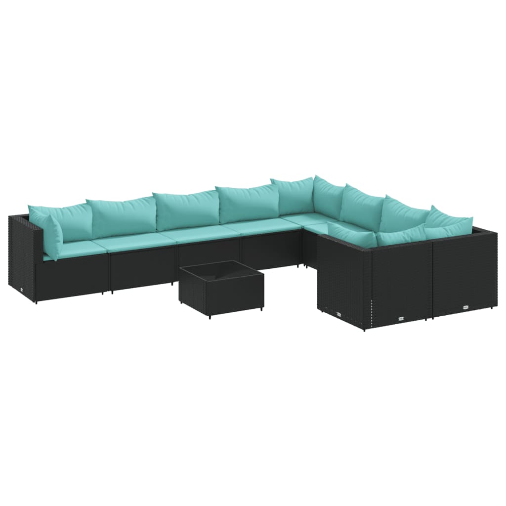 10-delige Loungeset met kussens poly rattan zwart is nu te koop bij PeponiXL, paradijselijk wonen!