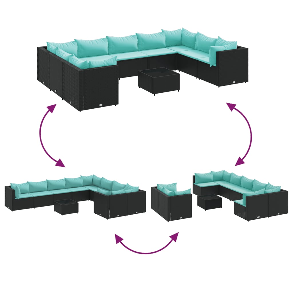 10-delige Loungeset met kussens poly rattan zwart is nu te koop bij PeponiXL, paradijselijk wonen!