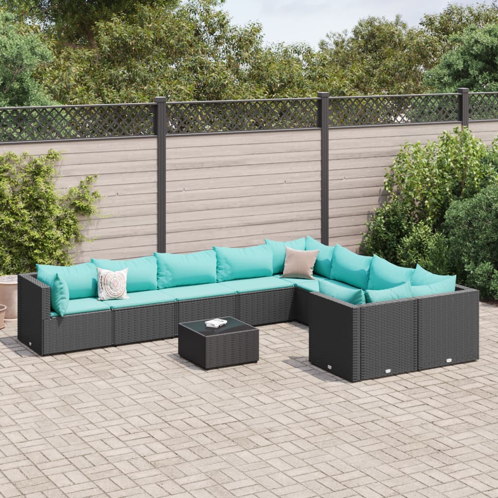 10-delige Loungeset met kussens poly rattan zwart is nu te koop bij PeponiXL, paradijselijk wonen!